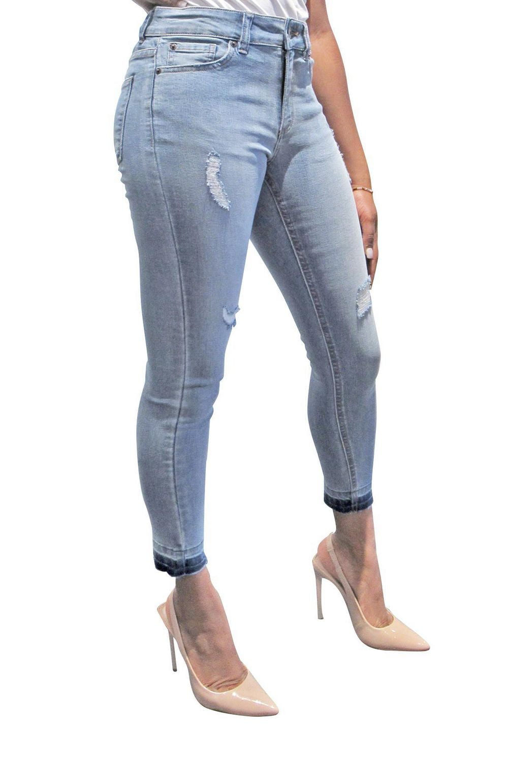 NO LOGO ™ femme Distressed Skinny Jeans | Medium Blue