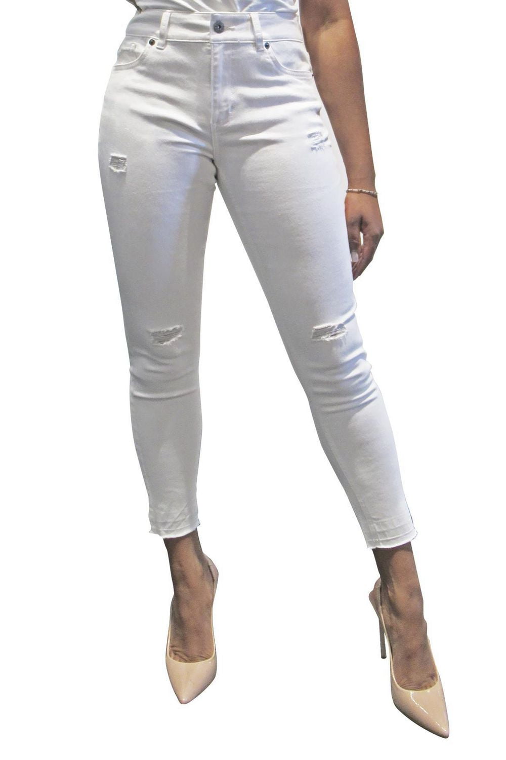 NO LOGO ™ Women Distressed Skinny Jeans | White