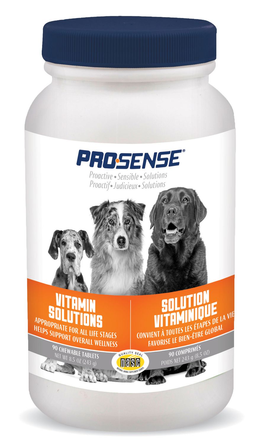 Solutions vitamines ProSense pour chiens, formule pour tous les stades de  la vie, 90 unités Favorise le bien-être global 