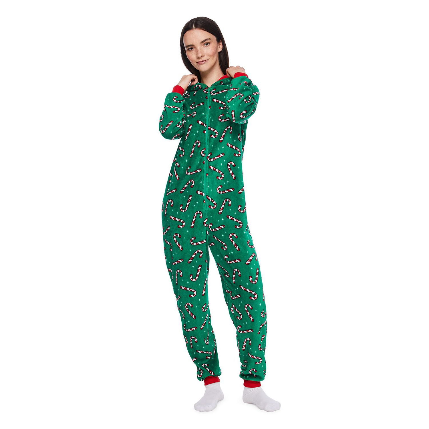 Grenouillères en peluche avec imprimé de cannes de bonbon George pour toute la famille