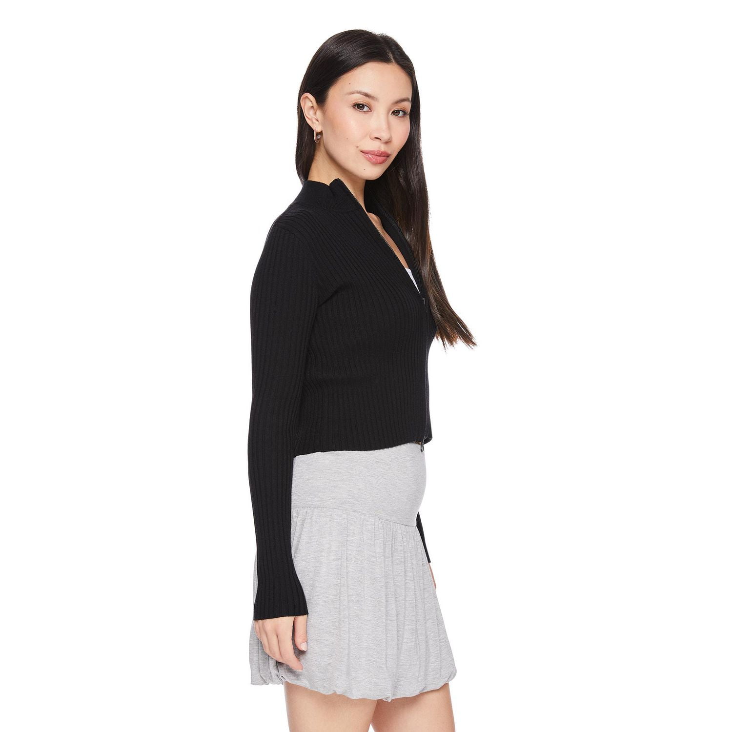 No Boundaries Women's 2-Way Zip Rib Sweater