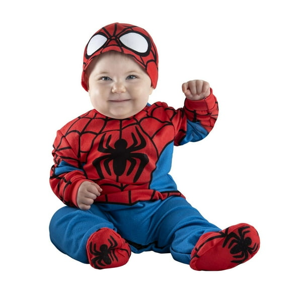 MARVEL’S SPIDER-MAN INFANT COSTUME - Minky Jumpsuit with Printed Design, Booties and Mask Cap