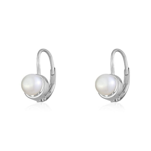 Luxury Designs Sterling Silver Pearl Bezel set Leverback earrings