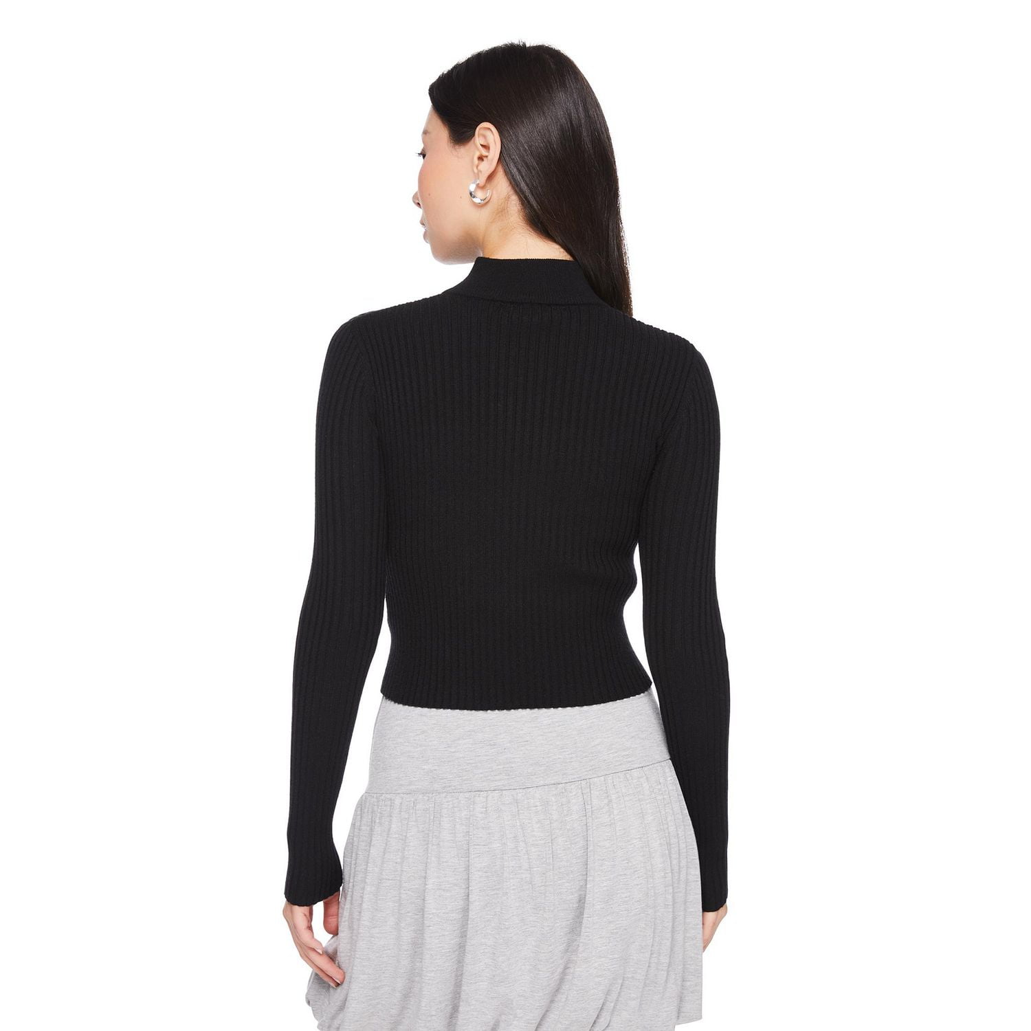 No Boundaries Women's 2-Way Zip Rib Sweater