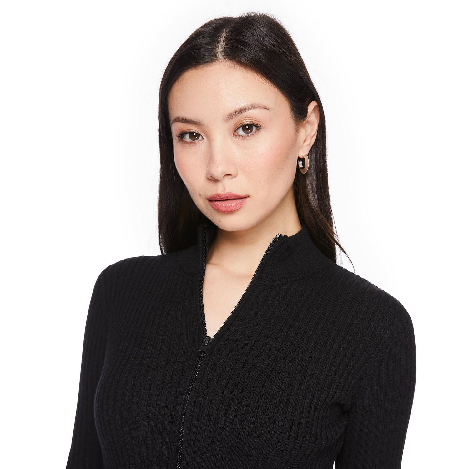 No Boundaries Women's 2-Way Zip Rib Sweater