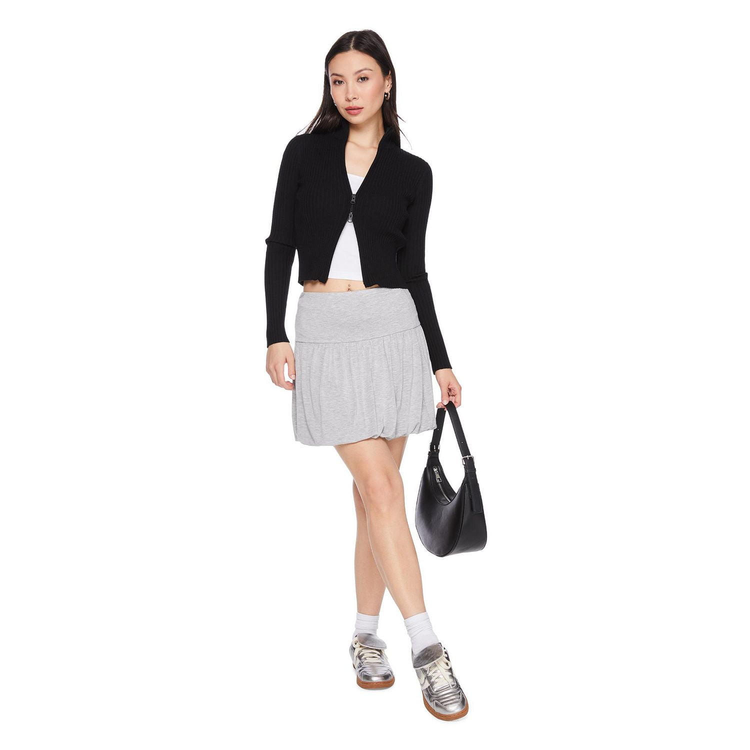 No Boundaries Women's 2-Way Zip Rib Sweater