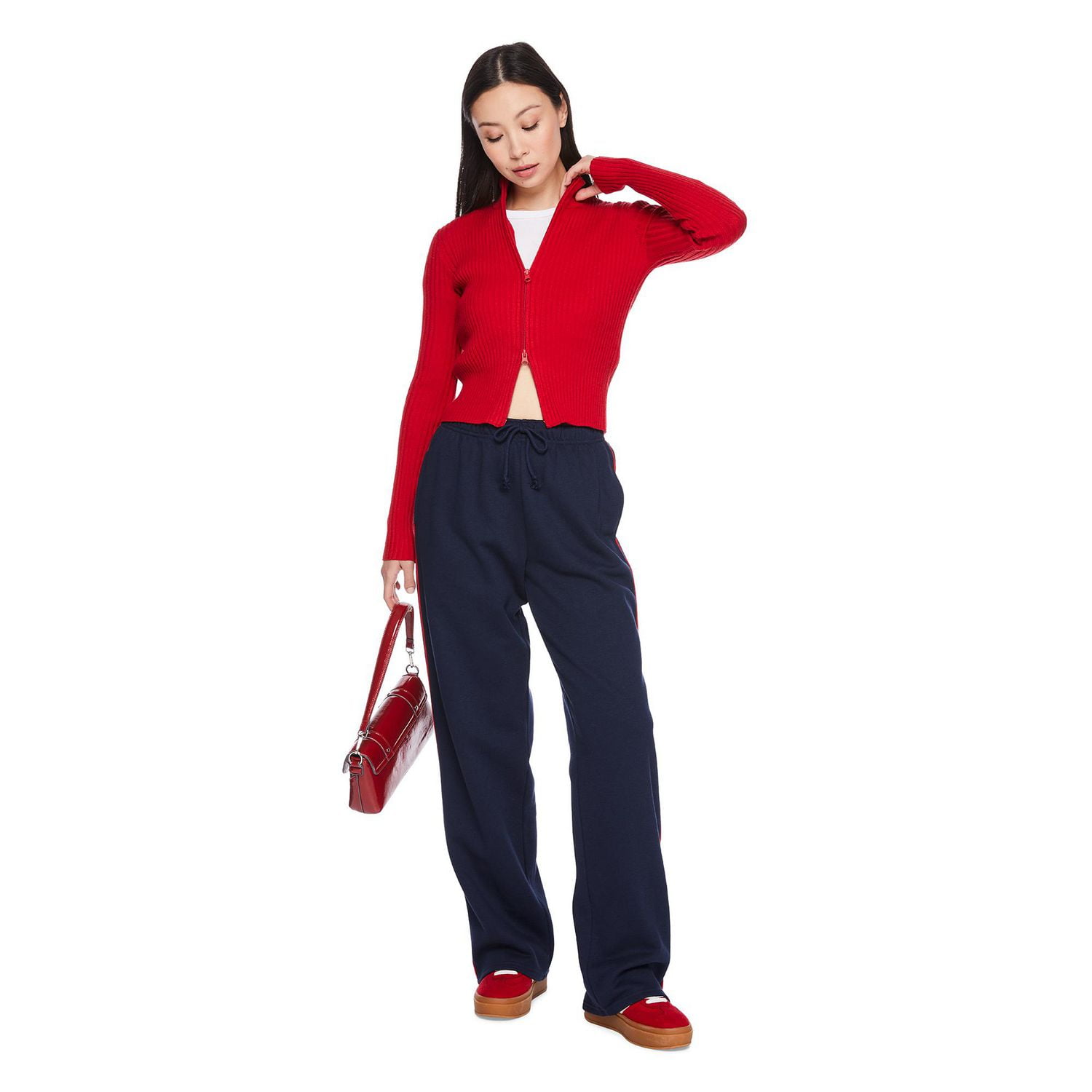 No Boundaries Women's 2-Way Zip Rib Sweater