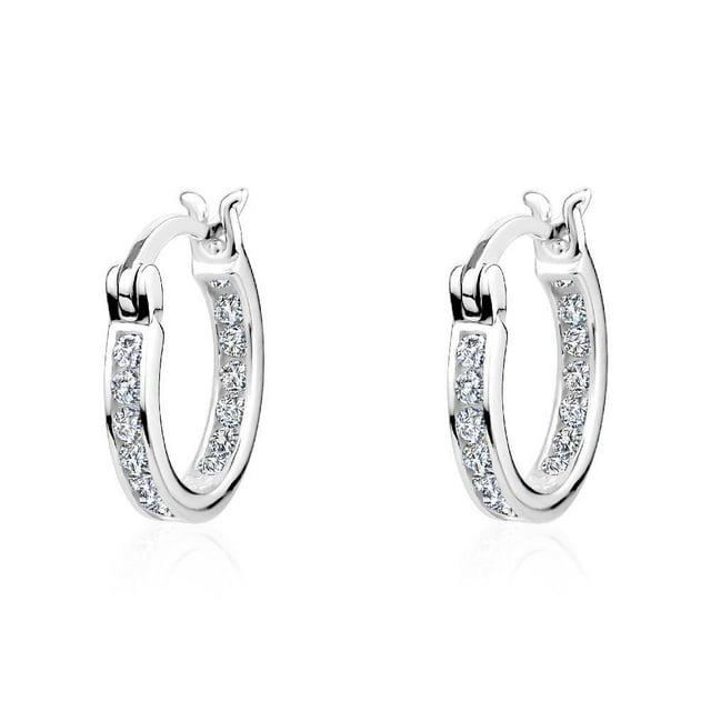 Luxury Designs Sterling Silver Cubic Zirconia Click Hoops