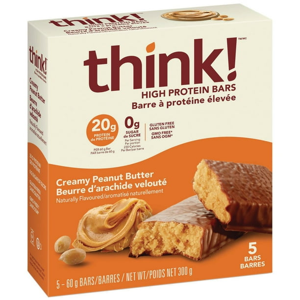 Think! High Protein bar 20g Protein Creamy Peanut Butter 5ct, 5 x 60g