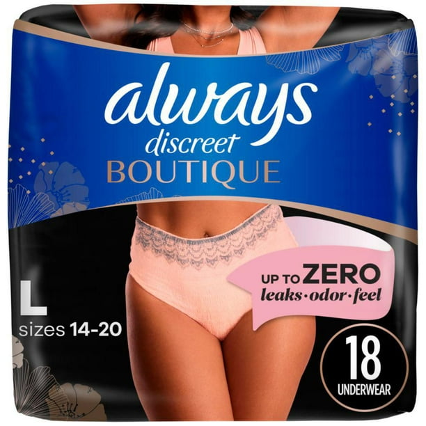 Always Discreet Boutique Incontinence and Postpartum Underwear for Women, Maximum Protection, L, Rosy, 18CT