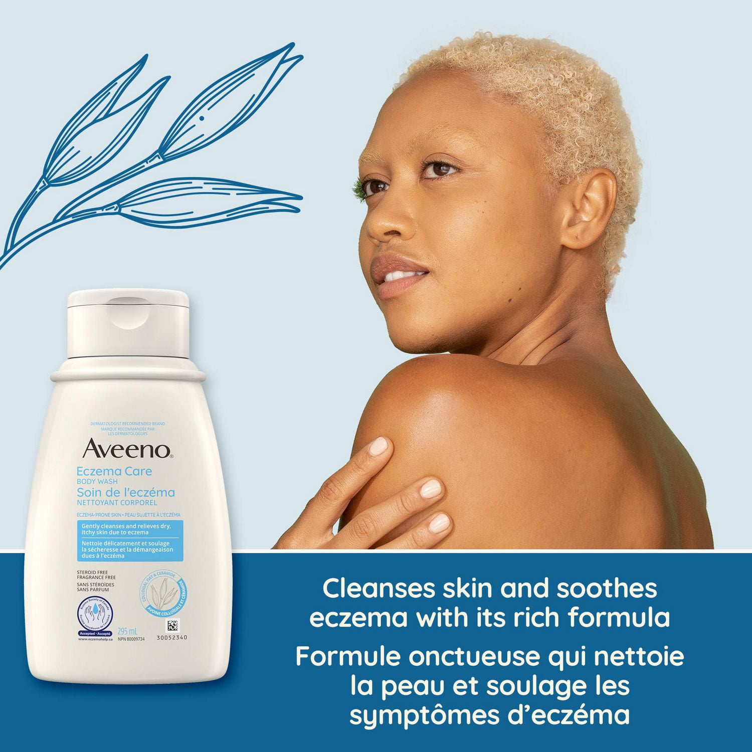 Crème nettoyante Aveeno Soin de l’eczéma, avoine colloïdale, céramides, gel douche pour l’eczéma, soulagement de la peau sèche qui démange, sans parfum