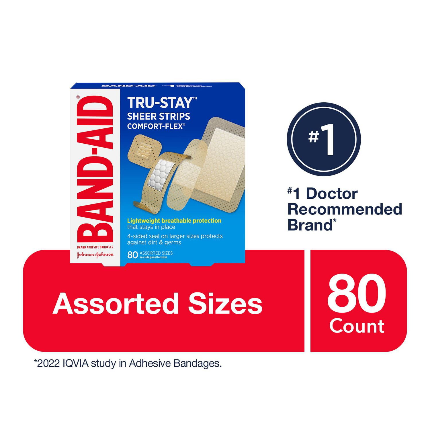 Band-Aid Brand Tru-Stay Sheer Strips Adhesive Bandages for First Aid and  Wound Care, Assorted Sizes, 80 ct