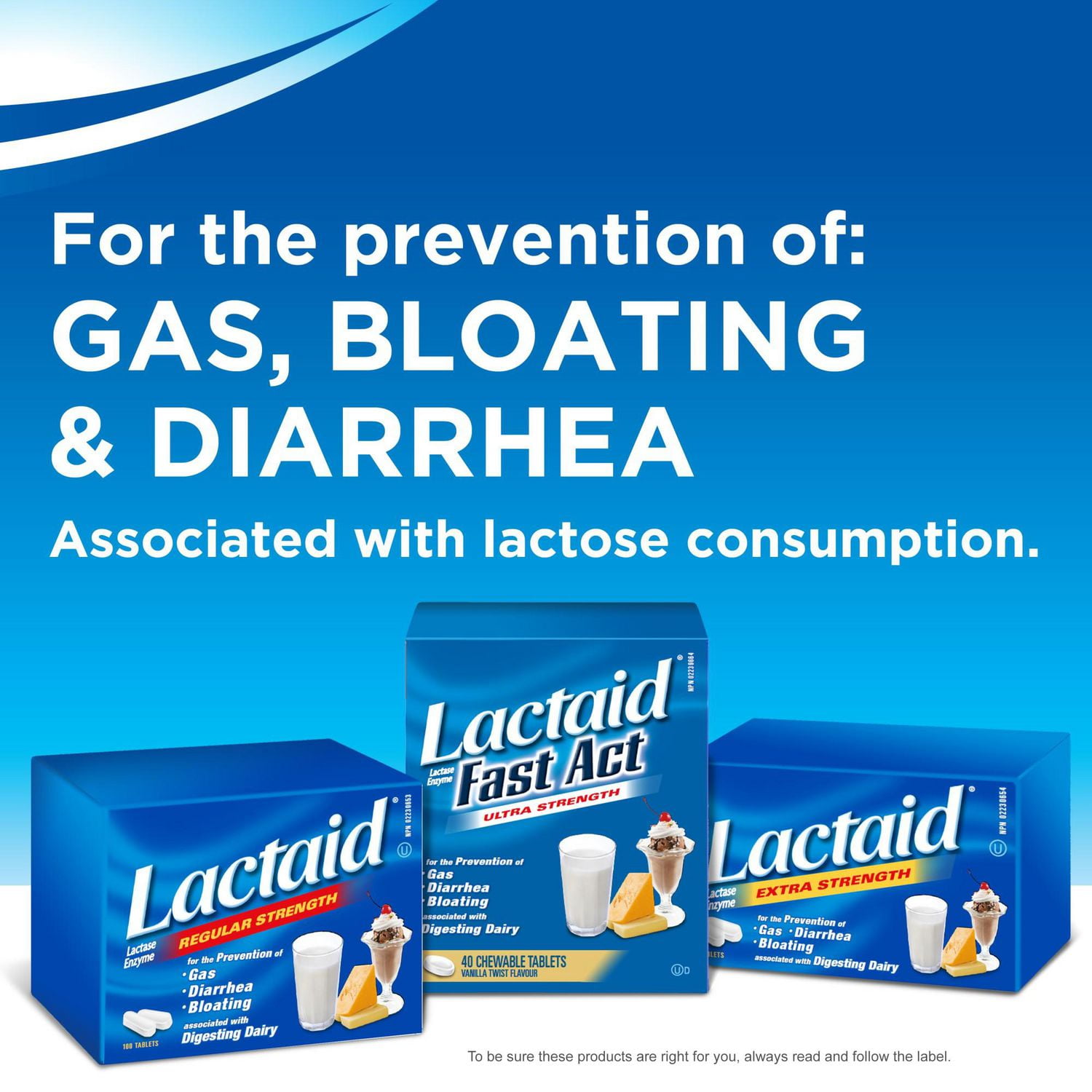 Lactaid Action rapide Caplets - Enzyme lactase qui décompose le lactose - Gaz, ballonnements et diarrhée - Lait et produits laitier 40 caplets