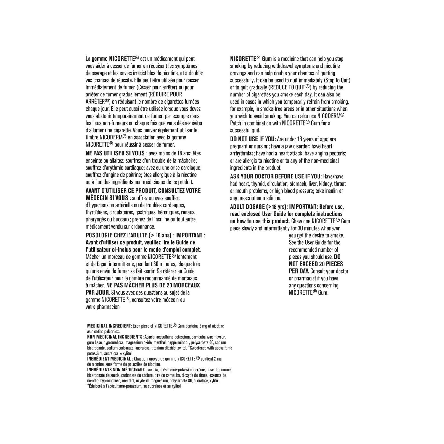 Nicorette Gomme à 2 mg de nicotine, saveur de Fruit  , aide antitabagique, aide pour cesser de fumer, 105 morceaux