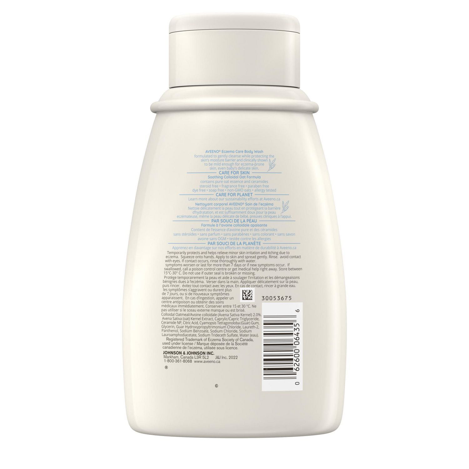 Crème nettoyante Aveeno Soin de l’eczéma, avoine colloïdale, céramides, gel douche pour l’eczéma, soulagement de la peau sèche qui démange, sans parfum
