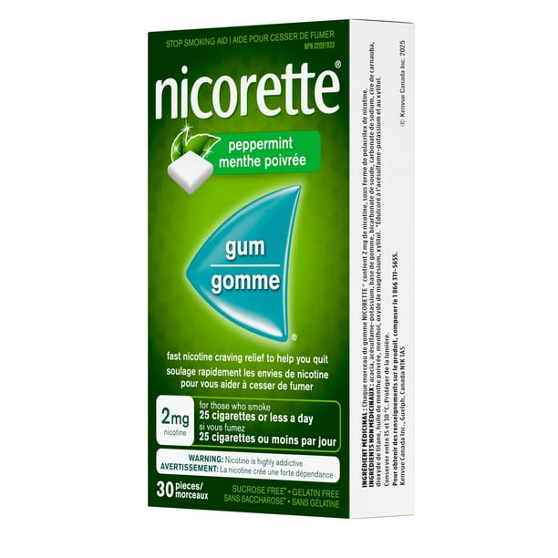Nicorette Peppermint Gum, 2 mg, Quit Smoking, Nicotine Gum, Smoking  Cessation Aid, NRT, Reduce Cravings, 30 pieces