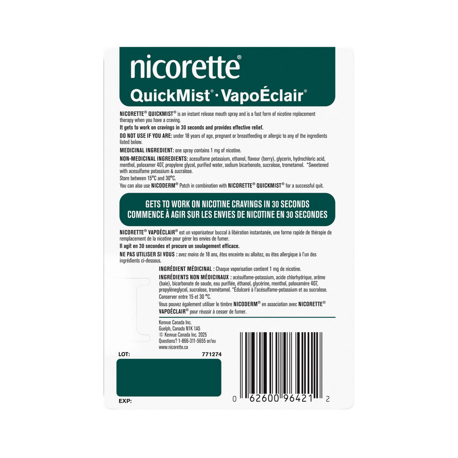 Vaporisateur Nicorette VapoÉclair, Baie  , 1 mg, Aide pour cesser de fumer et Aide de renoncement au tabac, Environ 150 vaporisations