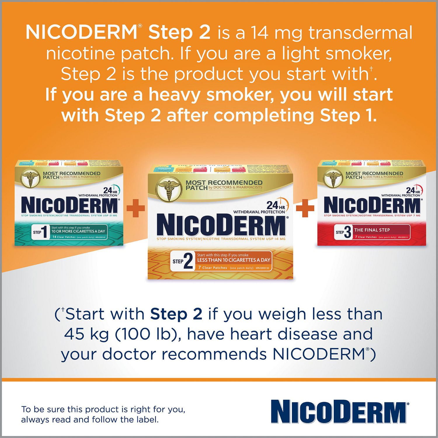 Timbres Nicoderm Clear Étape 2, Timbre transdermique de nicotine, Aide pour cesser de fumer, 14 mg/jour, Quantité par paquet : 7 timbres 7 timbres