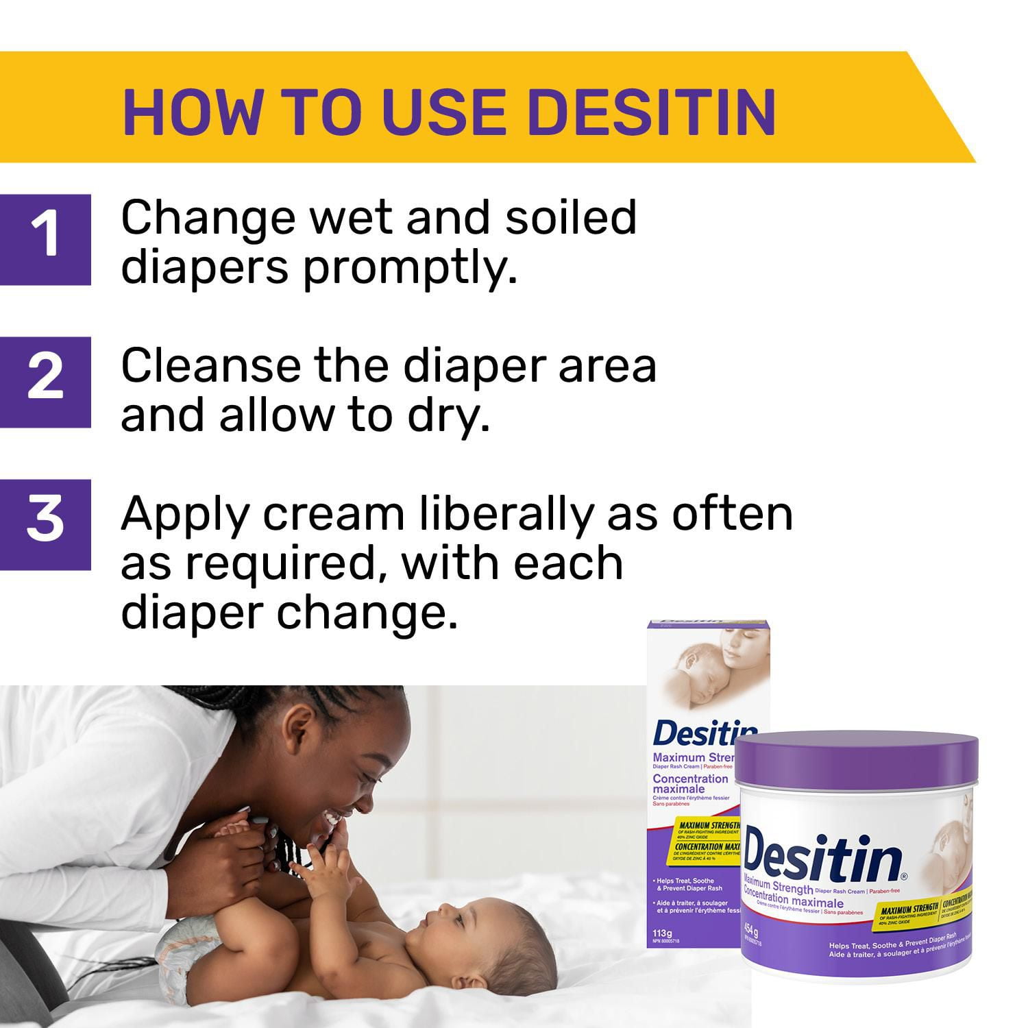 Desitin Diaper Rash Cream for Baby, Zinc Oxide Cream, Maximum