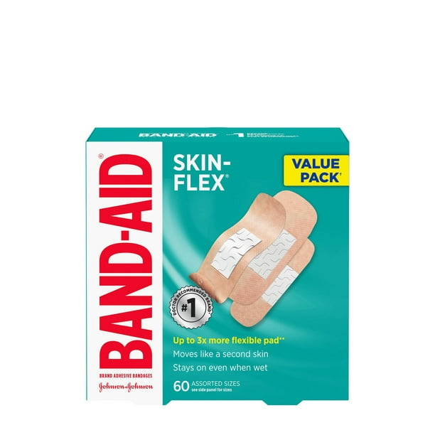 Band-Aid Brand Adhesive Bandages for Cuts and Scrapes, Skin-Flex, Assorted  Sizes Value Pack, Small, Regular, Large, 60 Bandages, 60 Count 