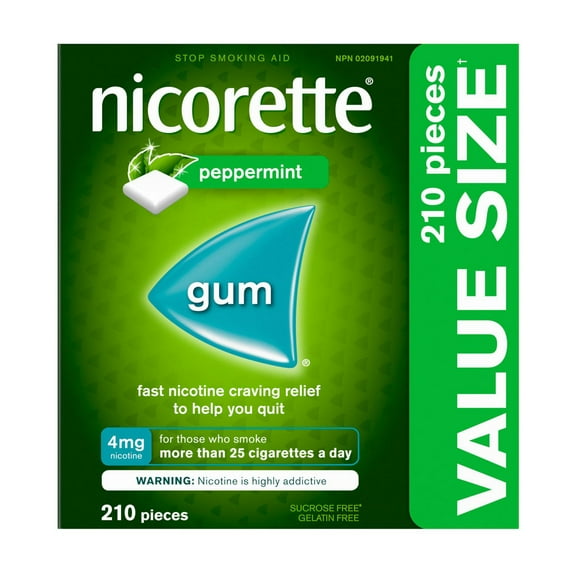 Gomme Nicorette Menthe Poivrée, 4 mg, Renoncement au tabac, Gomme de nicotine, Aide pour cesser de fumer, TRN, Réduire les envies de fumer, 210 morceaux