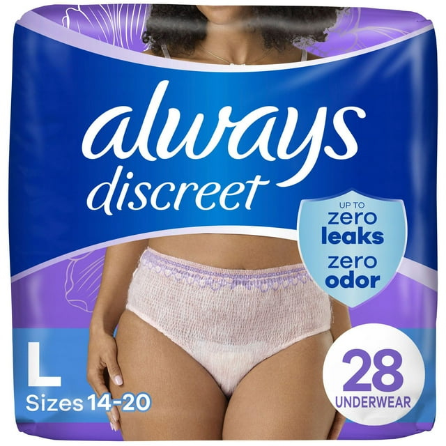 Always Discreet Adult Incontinence Underwear for Women and Postpartum Underwear, L, Up to 100% Bladder Leak Protection