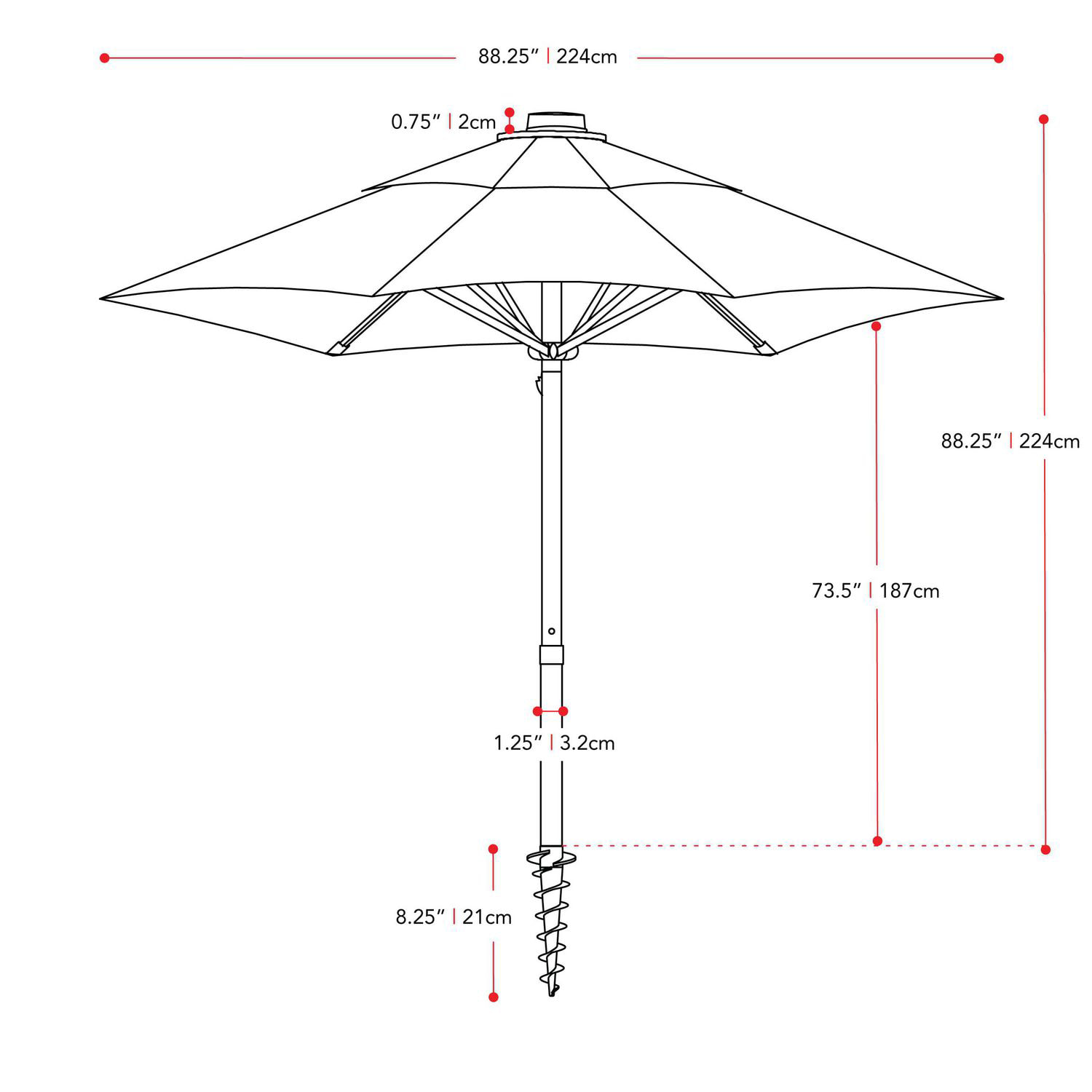 CorLiving 7.5 Ft UV and Wind Resistant Beach/Patio Umbrella 