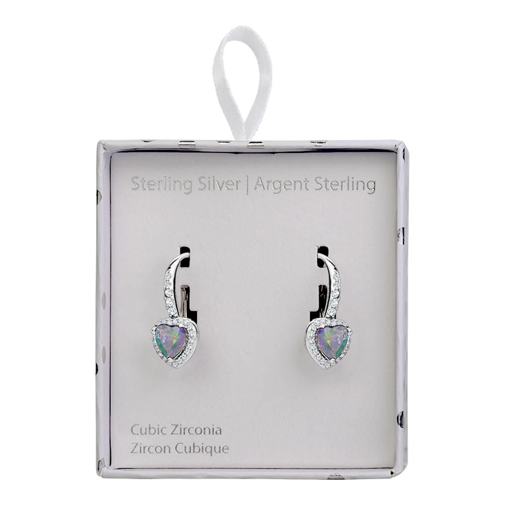Luxury Designs Sterling Silver 6mm Heart Shape Mystic & CZ Leverback Earrings
