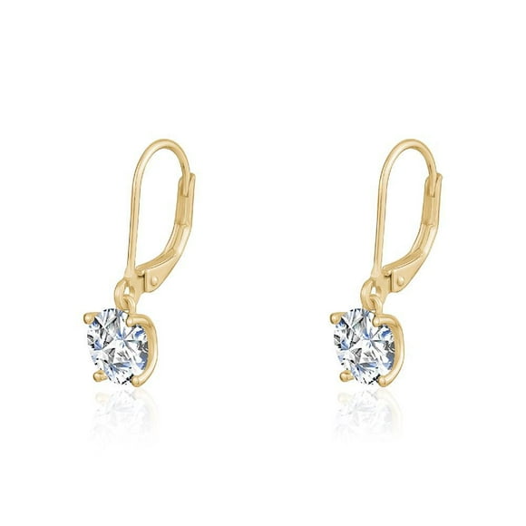 Luxury Designs Gold Plated Round CZ Dangling Leverback Earrings