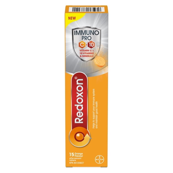 Redoxon ImmunoPRO Vitamins C, A, B6, B12, D, E, Folate, Iron, Copper, Zinc, Selenium – Effervescent Tablets for Adult Immune Support