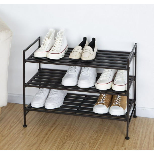 MAINSTAYS 3 Tier Shoe Rack, Stackable, Metal frame with resin shelf, 3 ...