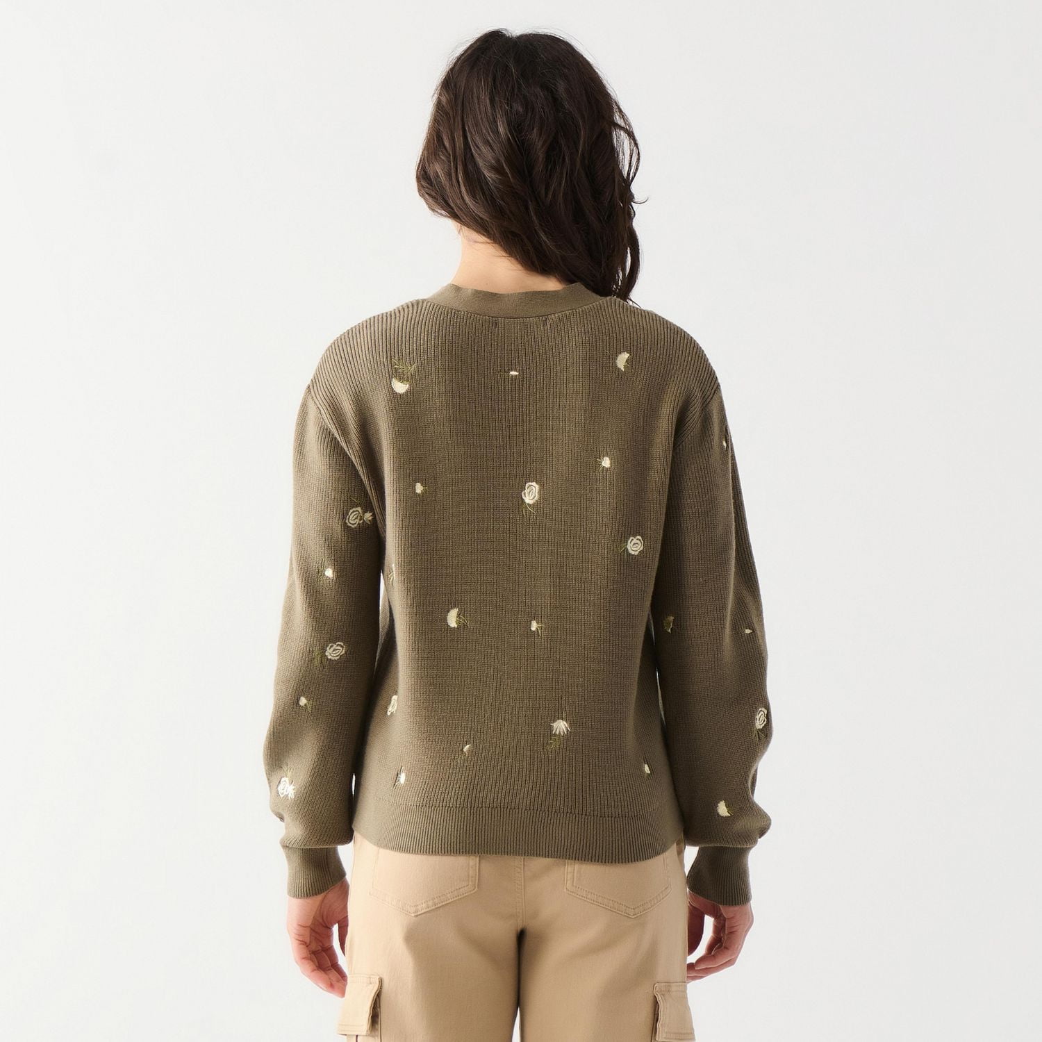 DV L/S knit cardigan with buttons and embroidered flowers