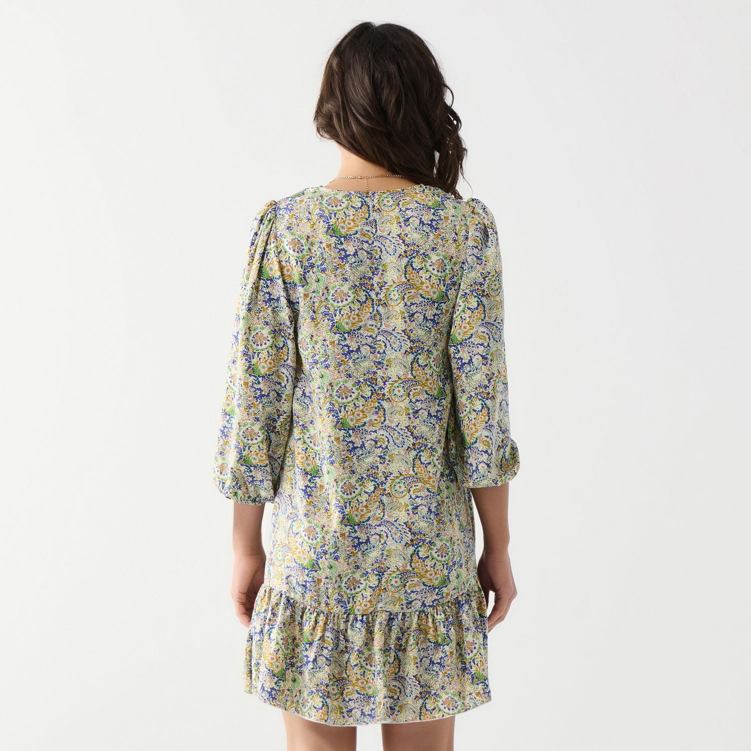 DV Printed Satin Ruffled-Hem Mini Dress