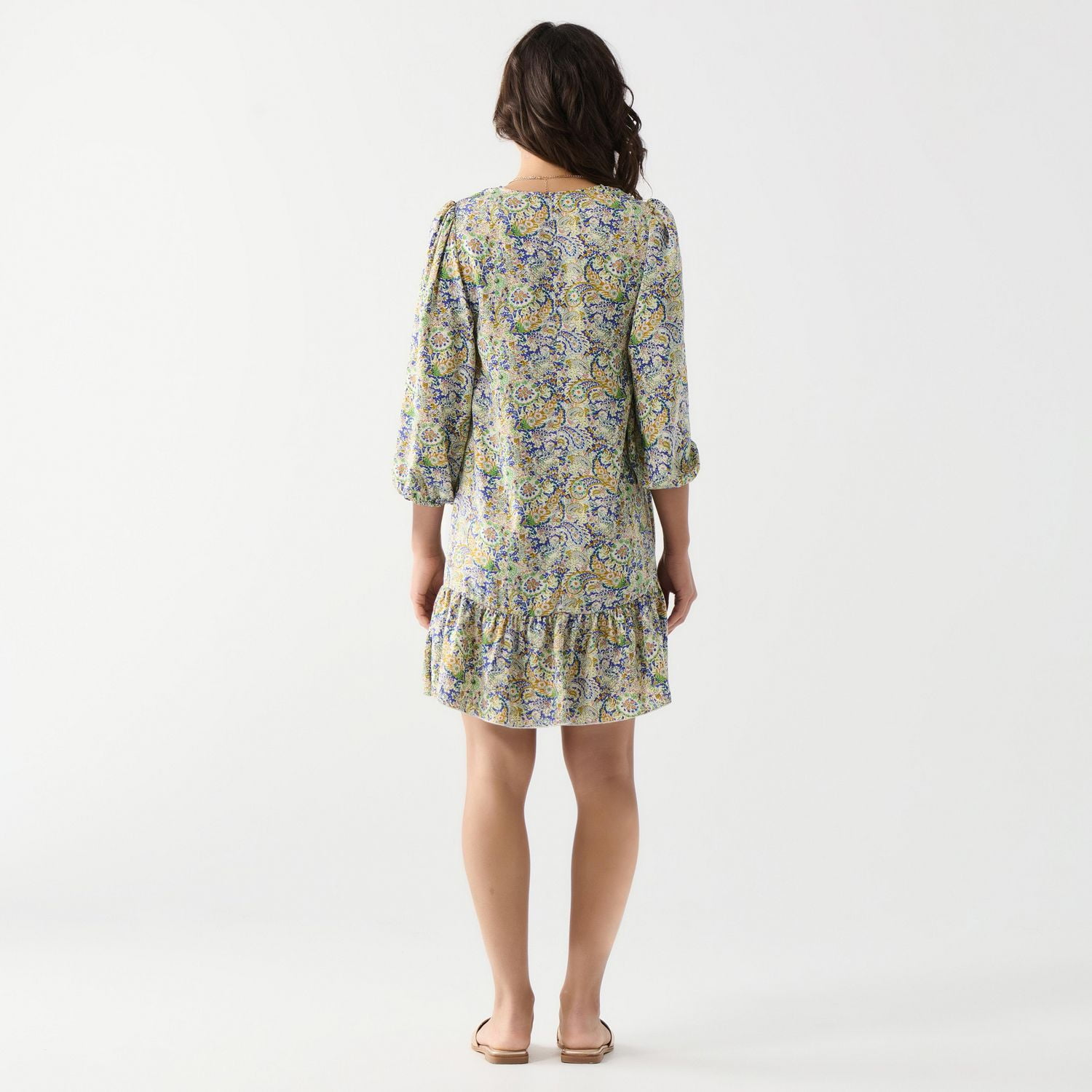 DV Printed Satin Ruffled-Hem Mini Dress