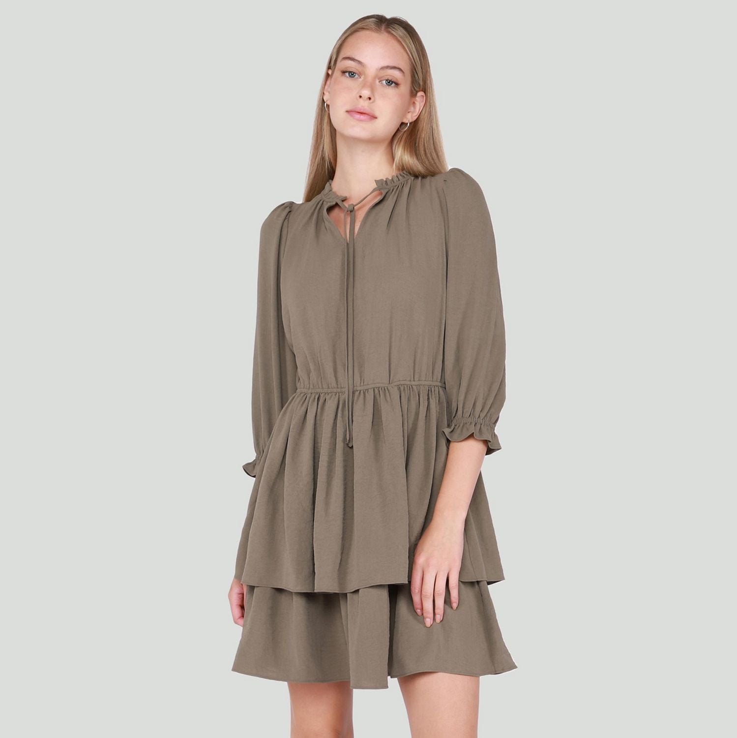 DV Three quarter sleeve, V-neck mini dress