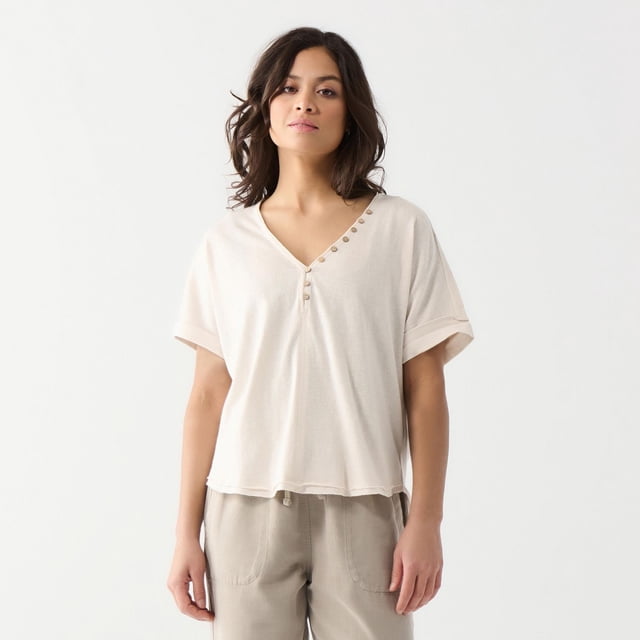 DV Chemise à manches courtes, ample, à poignets roulés et boutonnée sur le devant.