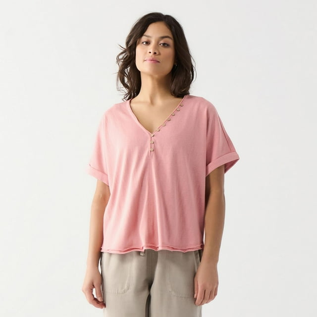DV Chemise à manches courtes, ample, à poignets roulés et boutonnée sur le devant.