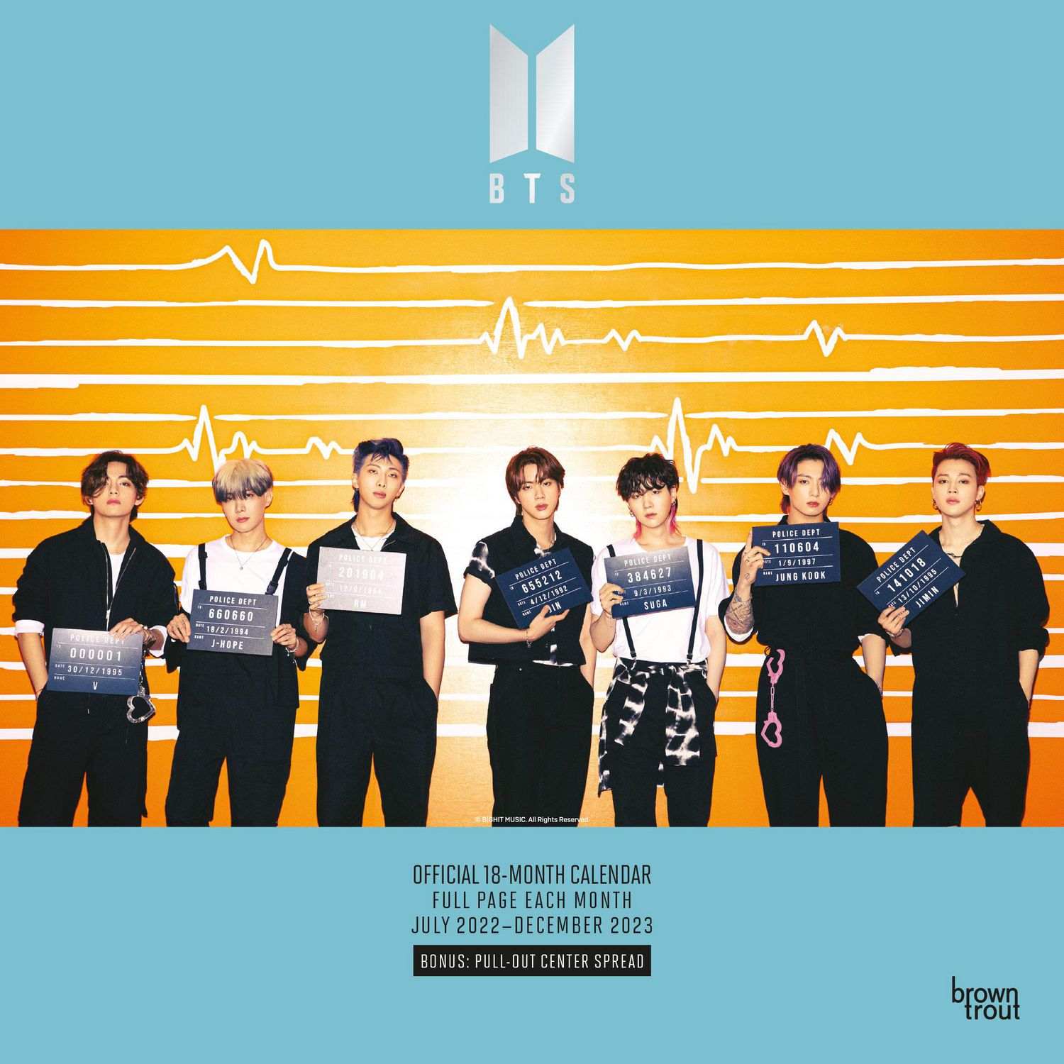 BTS OFFICIAL | 2023 12x24 Inch 18 Months Square Wall Calendar