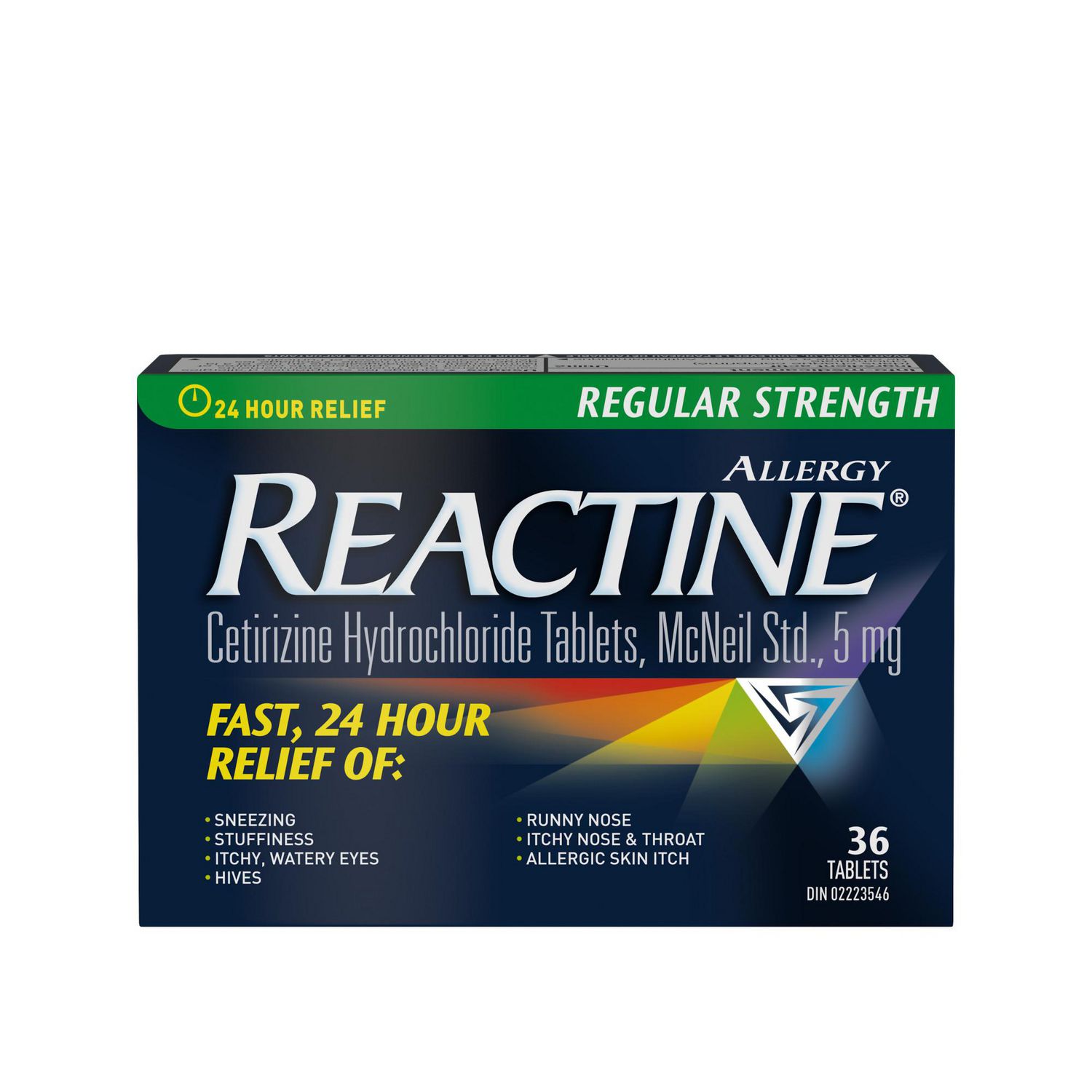 Reactine Regular Strength Antihistamine Tablets - 5mg Cetirizine Hydrochloride - 24 Hour Allergy Relief Medicine, 36 Count