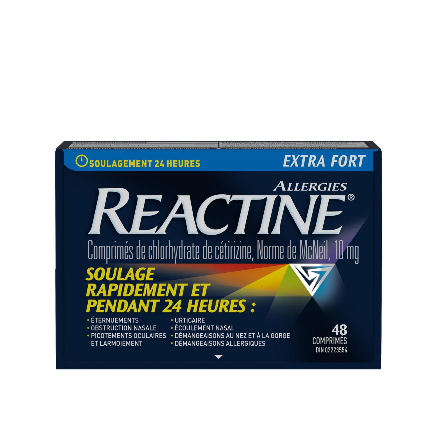 Reactine Extra fort, comprimés antiallergiques/antihistaminiques, chlorhydrate de cétirizine à 10 mg, soulagement 24 h 48 Comprimés