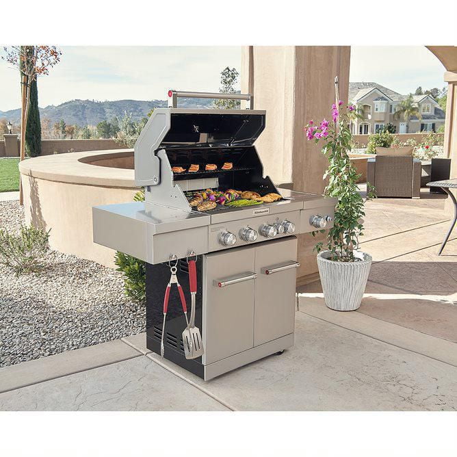 KitchenAid 4 Burner Propane BBQ in Stainless Steel with Ceramic Searing Side Burner Rotisserie Burner Walmart