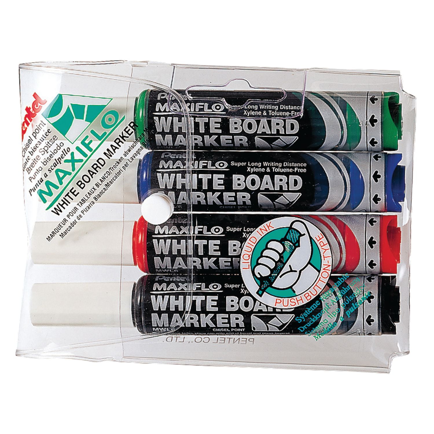 Pentel Liquid Ink White Board Marker Chisel Tip 4 Pack Black Blue Red Green Walmart Canada