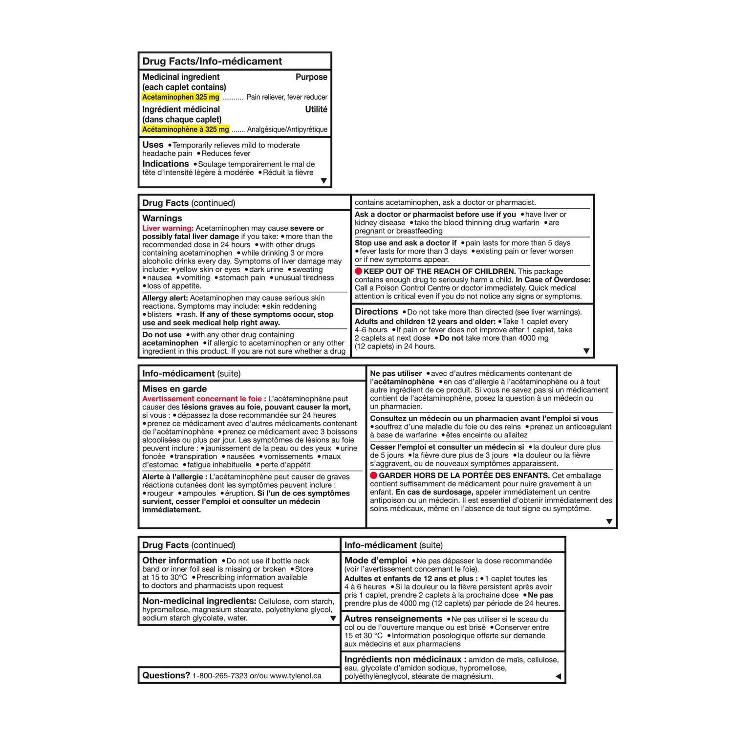 Tylenol Regular Strength Pain Relief Acetaminophen 325mg Caplets, 200 Caplets