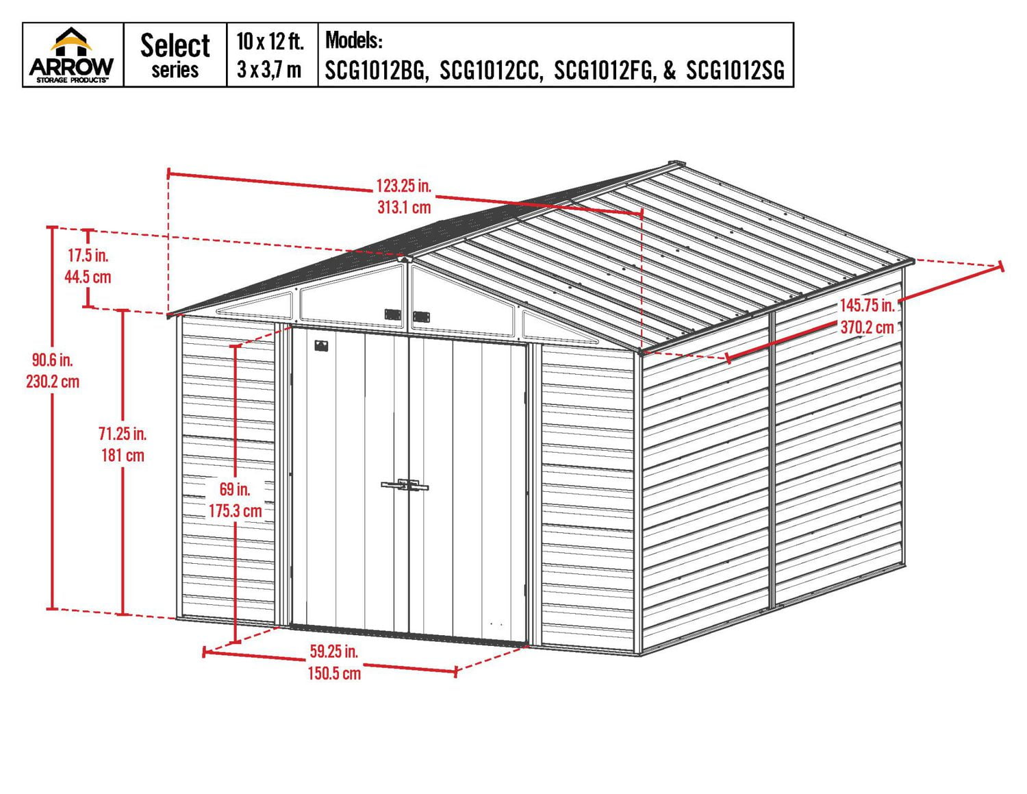Arrow Select Steel Storage Shed, 10x12, Gris pâle