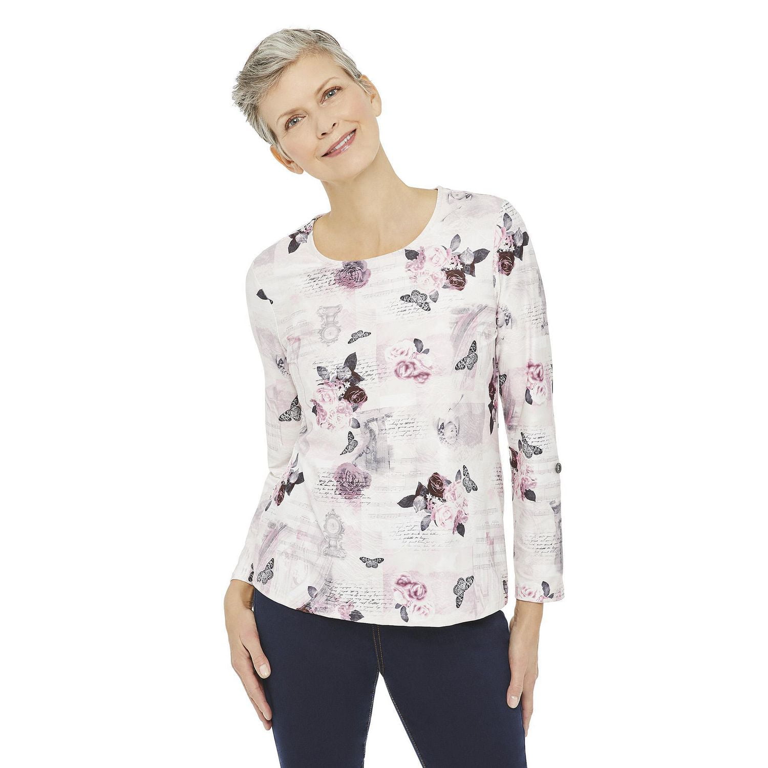 Penmans Women's Printed Roll Tab Sleeve Top