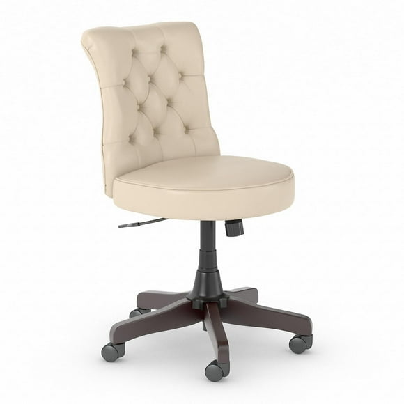 Chaise de bureau à dossier moyen capitonné Fairview de Bush Furniture, cuir blanc antique