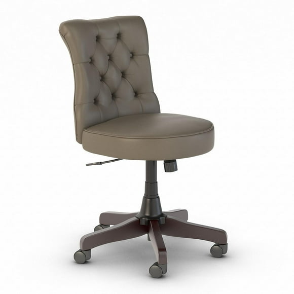 Chaise de bureau à dossier moyen capitonné Mayfield de Bush Furniture, cuir gris délavé