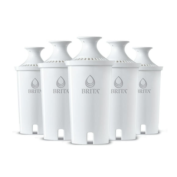 Filtre de rechange Brita standard, réduit les contaminants tout en conservant les minéraux sains, certifié par la WQA pour la réduction du chlore afin d’améliorer le goût de l’eau, fabriqué sans BPA, à remplacer après 151 L, 5 filtres par boîte