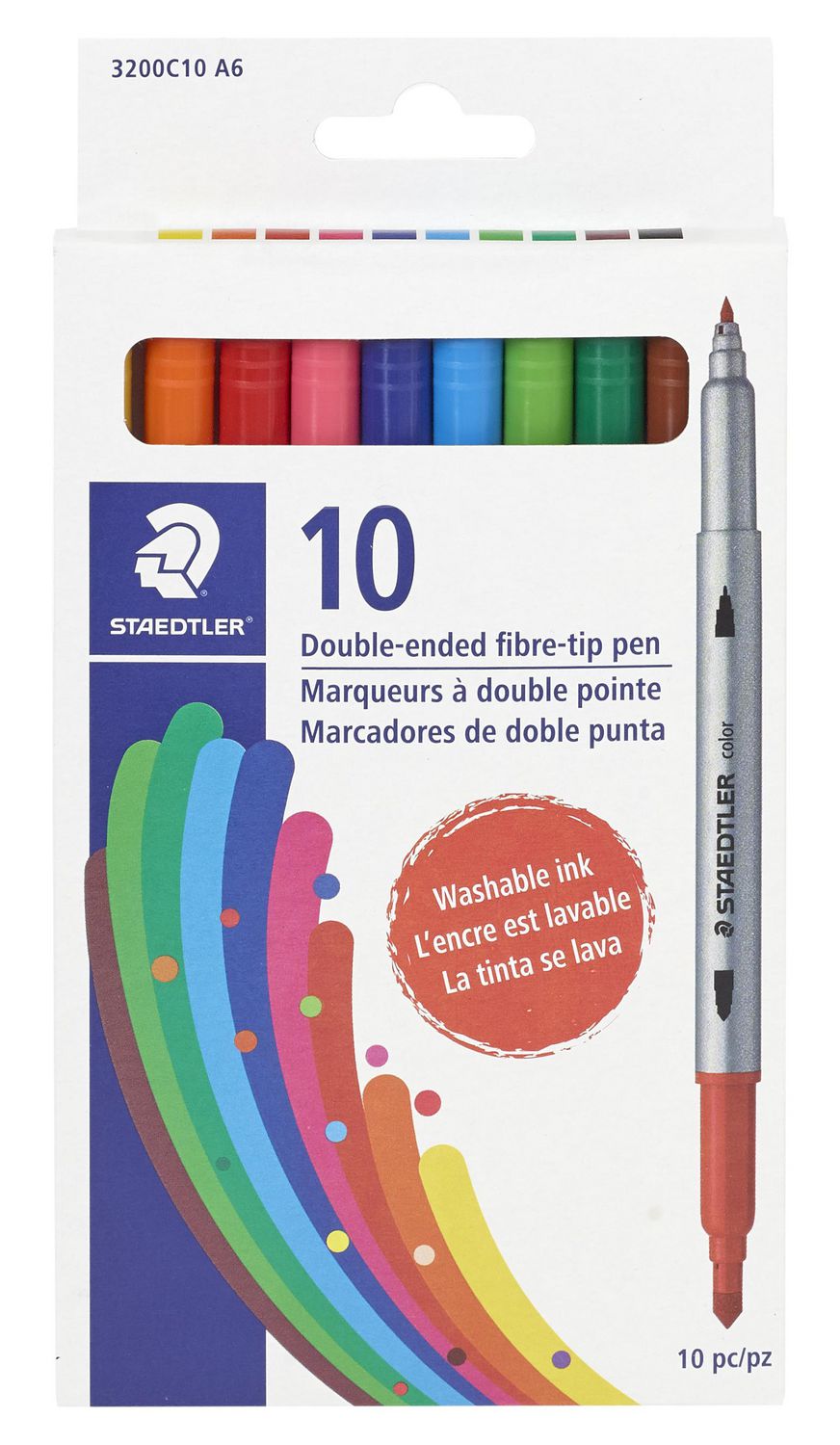 STAEDTLER Double-Ended Fibre Tip Pens - Assorted Colours (Pack of 10) - NEW