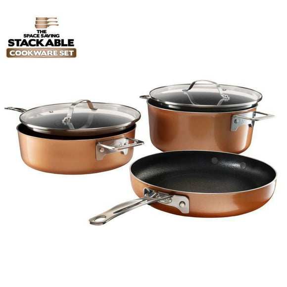 Gotham Steel Batterie de cuisine à revêtement en céramique texturée ultra-antiadhésive StackMaster, 5 pièces